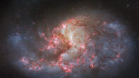 This Hubble image shows NGC 1385, a barred spiral galaxy some 68 million light-years away in the constellation of Fornax. The color image is made up of observations from Hubble’s Wide Field Camera 3 (WFC3) in the ultraviolet, near-infrared, and optical parts of the spectrum. Six filters were used to sample various wavelengths. The color results from assigning different hues to each monochromatic image associated with an individual filter. Image credit: NASA / ESA / Hubble / R. Chandar / J. Lee / PHANGS-HST Team.