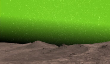 This image shows an artist’s impression of what nightglow might look like to an astronaut in the polar winter regions of Mars at night. Image credit: NASA / JPL-Caltech /Cornell University / Arizona State University / E.W. Knutsen.