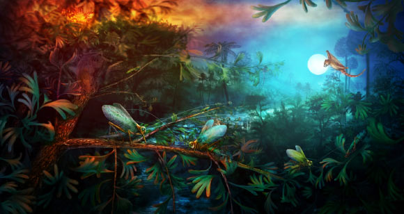 Ecological restoration of singing katydids from the Middle Jurassic Daohugou Konservat-Lagerstätte of China. Image credit: Nanjing Institute of Geology and Palaeontology and Center for Excellence in Life and Paleoenvironment, Chinese Academy of Sciences.
