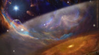 An artist’s impression of the massive star-forming region, with the planet-forming disk XUE 1 in the foreground. Image credit: Maria Cristina Fortuna, www.mariacristinafortuna.com.