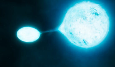 An artist’s impression of a massive binary system. Image credit: ESO / M. Kornmesser / S.E. de Mink.