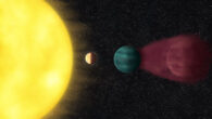 HD 63433d sits close to its parent star, HD 63433, while two neighboring, mini-Neptune-sized planets, HD 63433b and HD 63433c, orbit farther out. Image credit: Alyssa Jankowski.