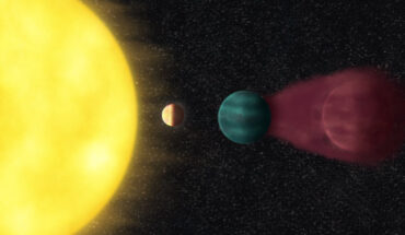 HD 63433d sits close to its parent star, HD 63433, while two neighboring, mini-Neptune-sized planets, HD 63433b and HD 63433c, orbit farther out. Image credit: Alyssa Jankowski.