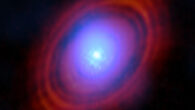 This ALMA image shows the water vapor (shades of blue) in the protoplanetary disk around HL Tauri; near the center of the disk, where the young star lives, the environment is hotter and the gas brighter; the red-hued rings are previous ALMA observations showing the distribution of dust around the star. Image credit: ALMA / ESO / NAOJ / NRAO / Facchini et al.