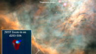 Berné et al. observed the far-ultraviolet-irradiated protoplanetary disk d203-506 in the Orion Nebula. Image credit: Berné et al., doi: 10.1126/science.adh2861.