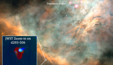 Berné et al. observed the far-ultraviolet-irradiated protoplanetary disk d203-506 in the Orion Nebula. Image credit: Berné et al., doi: 10.1126/science.adh2861.
