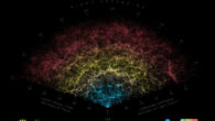A slice of the 3D map of galaxies collected in the first year of the DESI survey with annotations identifying key features in the map. Earth is at the tip, with the furthest galaxies plotted at distances of 11 billion light-years. Each point represents one galaxy. This version of the DESI map includes 600,000 galaxies -- less than 0.1% of the survey’s full volume. Image credit: DESI Collaboration / NOIRLab / NSF / AURA / R. Proctor.