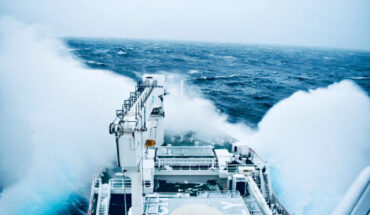 Toffoli et al. report direct observations of surface waves from a stereo camera system along with concurrent measurements of wind speed during an expedition across the Southern Ocean in the austral winter aboard the South African icebreaker S.A. Agulhas II. Image credit: Alessandro Toffoli.