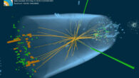 CMS event display of a candidate Higgs boson decaying into two photons, one of the two decay channels that were key to the discovery of the particle. Image credit: CERN.