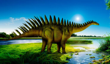 Life reconstruction of Dacentrurus armatus, a sister species of Thyreosaurus atlasicus. Image credit: Sci.News.