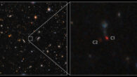 This image, taken with the Hyper Suprime-Cam on the Subaru Telescope, shows a pair of quasars in the process of merging: HSC J121503.42-014858.7 (C1) and HSC J121503.55-014859.3 (C2). Image credit: NOIRLab / NSF / AURA / T.A. Rector, University of Alaska Anchorage & NSF NOIRLab / D. de Martin, NSF NOIRLab / M. Zamani, NSF NOIRLab.