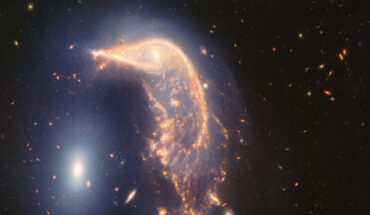 This Webb image shows two interacting galaxies known as Arp 142: at left is NGC 2937, nicknamed the Egg for its appearance; at right is NGC 2936, nicknamed the Penguin for its appearance. Image credit: NASA / ESA / CSA / Webb / STScI.