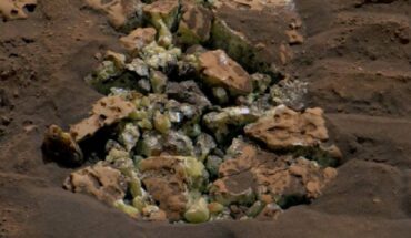 Yellow crystals of elemental sulfur on Mars. Image credit: NASA.