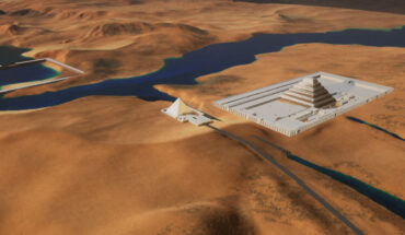 Map of the Saqqara plateau showing the water course from the Gisr el-Mudir dam (left) to the water treatment facility near Djoser pyramid. The water is then transferred to the pyramid’s network of pipes to power the hydraulic elevator. Image credit: Landreau et al., doi: 10.1371/journal.pone.0306690.