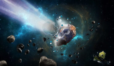Jarmak et al. used Webb, shown in the bottom right corner of this illustration, to confirm the presence of hydrated minerals on the surface of Psyche. Image credit: Southwest Research Institute.