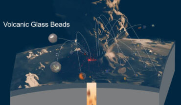 Volcanic eruption producing glass beads on the Moon. Image credit: T. Zhang & Y. Wang.