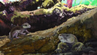 An artist’s impression of Brasilodon quadrangularis (left) and Riograndia guaibensis. Image credit: Jorge Blanco.