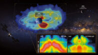 The center of this infographic shows the sharpest-ever image of the cloud of charged particles trapped in Earth’s magnetic field, while the insets show measurements of high-energy ions and electrons detected along the JUICE’s flyby route. Image credit: ESA / NASA / Johns Hopkins APL / Josh Diaz.