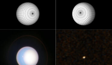In this image, two three-dimensional shapes (top) of Uranus are compared to the actual views of the planet from Hubble (bottom left) and New Horizon (bottom right). Image credit: NASA / ESA / STScI / Samantha Hasler, MIT / Amy Simon, NASA-GSFC / New Horizons Planetary Science Theme Team / Joseph DePasquale, STScI / Joseph Olmsted, STScI.