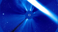 This image, taken by the ESA/NASA Solar and Heliospheric Observatory (SOHO) on October 10, 2024, shows comet Tsuchinshan-ATLAS and its bright tail streaming from the upper left to the right; Mercury appears as a bright dot on the left. Image credit: ESA / NASA.