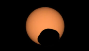 Perseverance captured the silhouette of Phobos as it passed in front of the Sun on September 30, 2024. Image credit: NASA / JPL-Caltech / ASU / MSSS.