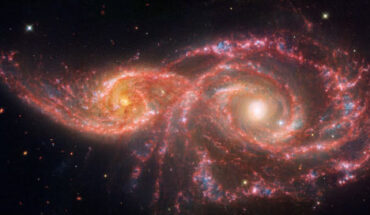 This composite image shows IC 2163 (left) and NGC 2207 (right) galaxies. Image credit: NASA / ESA / CSA / STScI.