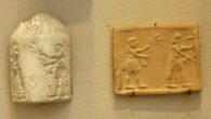 Cylinder seal and sealing impression: the king-priest and his acolyte feeding the sacred herd. Uruk period, ca. 3200 BCE. Image credit: Marie-Lan Nguyen.