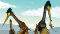 Life restoration of a group of giant azhdarchids, Quetzalcoatlus northropi, foraging on a Cretaceous fern prairie. Image credit: Mark Witton / Darren Naish.