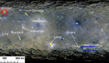 A global scan for organic-rich sites on Ceres using a deep neural network revealed two new sites close to the well-known Ernutet crater. Image credit: Sarkar et al., doi: 10.1029/2024AV001362.