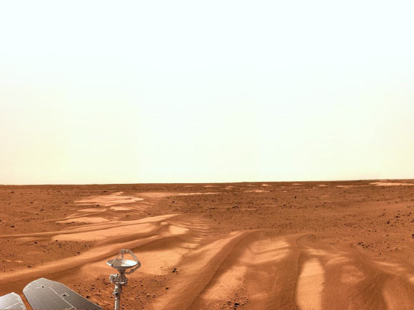 A panoramic photo taken by China’s Zhurong rover on Mars. Image credit: National Astronomical Observatories.