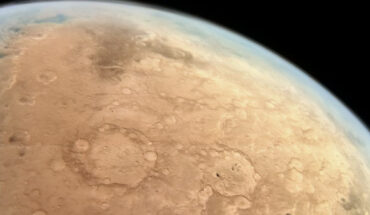 This image from the Emirates Mars Mission shows Mars and its thin atmosphere. Image credit: UAESA / MBRSC / Hope Mars Mission / EXI / AndreaLuck.