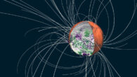 Computer simulation of a one-sided magnetic field on early Mars. Image credit: Ankit Barik / Johns Hopkins University.