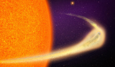 An artist’s impression of a disintegrating exoplanet around a giant star. Image credit: Jose-Luis Olivares, MIT.