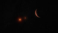This illustration shows an exoplanet orbiting around two brown dwarfs. Image credit: ESO / M. Kornmesser.