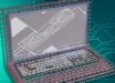 This conceptual illustration of a computer based on 2D molecules displays an actual scanning electron microscope image of the computer fabricated by Ghosh et al. Image credit: Krishnendu Mukhopadhyay / Penn State.
