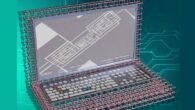 This conceptual illustration of a computer based on 2D molecules displays an actual scanning electron microscope image of the computer fabricated by Ghosh et al. Image credit: Krishnendu Mukhopadhyay / Penn State.