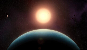 An artist’s impression of the L 98-59 planetary system; in the foreground is the habitable-zone super-Earth L 98-59f. Image credit: Benoît Gougeon / UdeM.