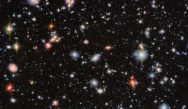 This Webb image shows the Hubble Ultra Deep Field, an area of deep space with thousands of galaxies in various shapes and sizes on a black background. Image credit: NASA / ESA / CSA / Webb / G. Östlin / P. G. Perez-Gonzalez / J. Melinder / JADES Collaboration / M. Zamani, ESA & Webb.