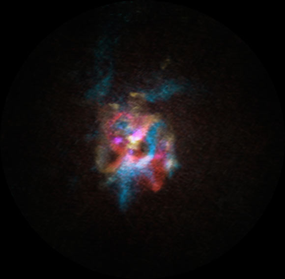 This image shows the red supergiant star Stephenson 2 DFK 52 and its circumstellar environment. Image credit: ALMA / ESO / NAOJ / NRAO / Siebert et al.