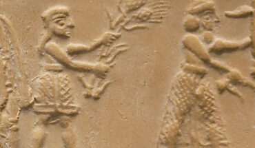 The impression of a cylinder seal from the Uruk period, around 3100 BCE. Image credit: Louvre Museum.