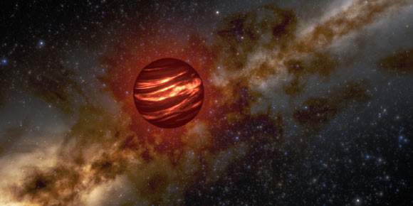 This artist’s illustration shows a brown dwarf that hosts an atmosphere filled with gas and dust clouds. Image credit: NOIRLab / NSF / AURA / R. Proctor.
