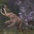 An adult mastodon (Mammut sp.) consuming a spruce branch set against a backdrop illustrating their cyclical continental migrations linked to climate fluctuations. At least two species of mastodons roamed North America during the Middle and Late Pleistocene: the American mastodon, stretching from the eastern seaboard to central parts of the continent, and the Pacific mastodon from central Alberta through California. Image credit: Kathryn Killackey.