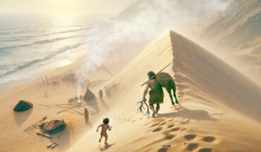 Reconstituted scenario of Monte Clérigo tracksite, generated by AI tools following the guidance. Image credit: J.M. Galán / AI.