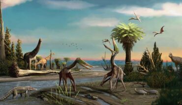 Life reconstruction of a pair of Galgadraco zephyrius in a Late Maastrichtian environment, showcasing the paleobiota of the Serra da Galga Geosite. Image credit: Matheus Gadelha.