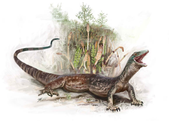 Life reconstruction of Breugnathair elgolensis. Image credit: Brennan Stokkermans / National Museums Scotland.