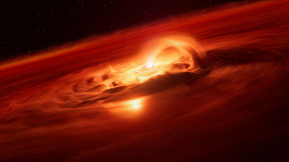 An artist’s impression of the free-floating exoplanet Cha 1107-7626. Image credit: ESO / L. Calçada / M. Kornmesser.