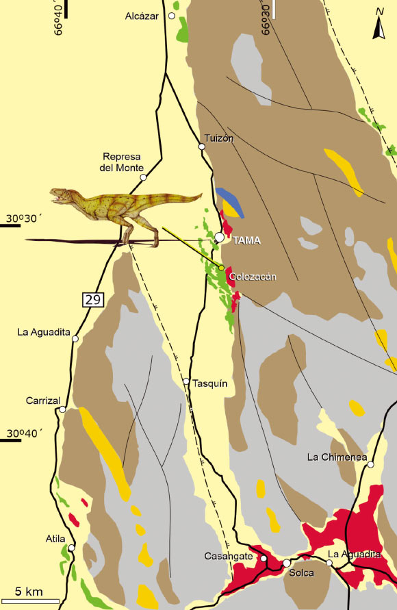 Geological map showing the location of Vitosaura colozacani in the Los Llanos Formation, La Rioja Province, Argentina. Image credit: Jiménez Velandia et al., doi: 10.5710/AMGH.24.09.2025.3653.
