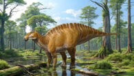 Life reconstruction of Ahshislesaurus wimani based on the holotype and closely related species. Image credit: Sergey Krasovskiy.