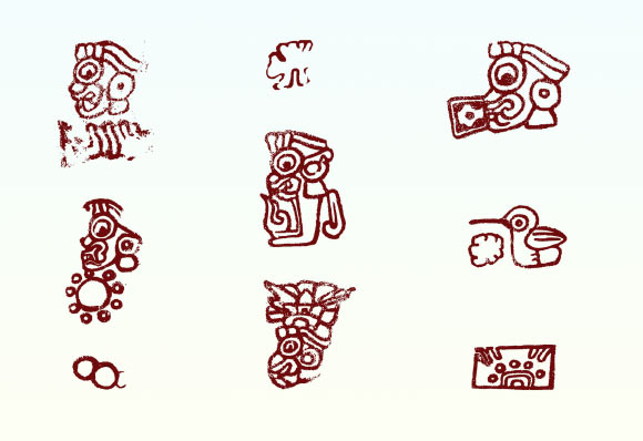 Examples of logograms that make up the Teotihuacan written language. Image credit: Christophe Helmke, University of Copenhagen.