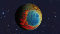 The South Pole-Aitken impact basin on the far side of the Moon formed in a southward impact. Image credit: Jeff Andrews-Hanna / University of Arizona / NASA / NAOJ.